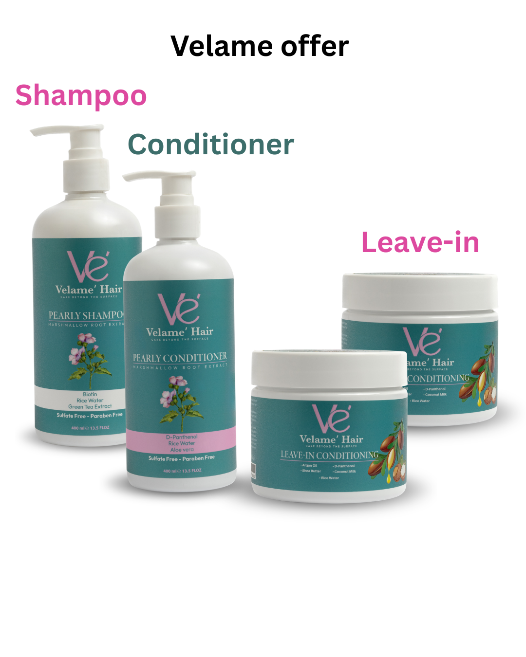 Velame Shampoo , Conditioner , 2 Leave-in