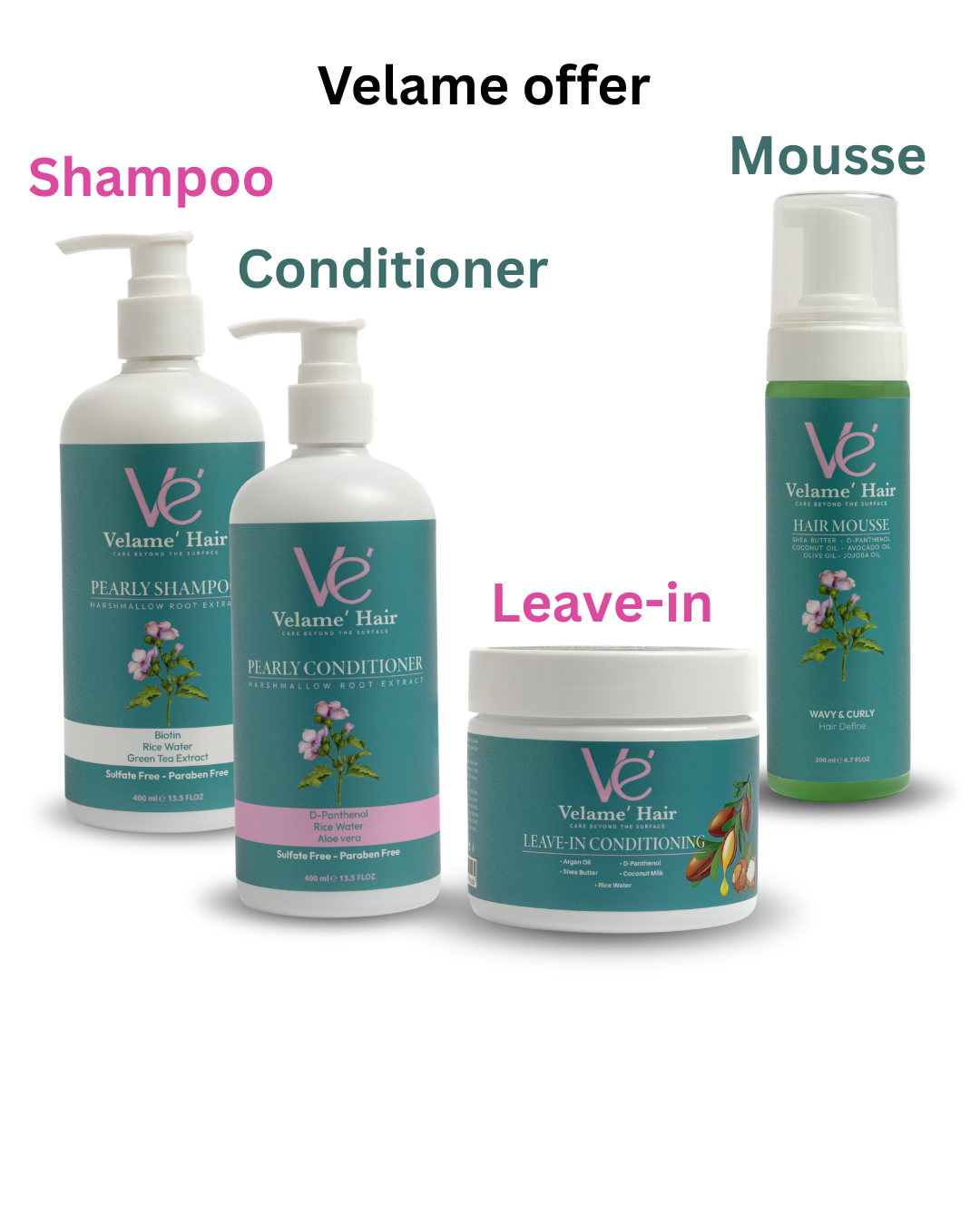 Velame Shampoo , Conditioner, Leave-in , Mousse